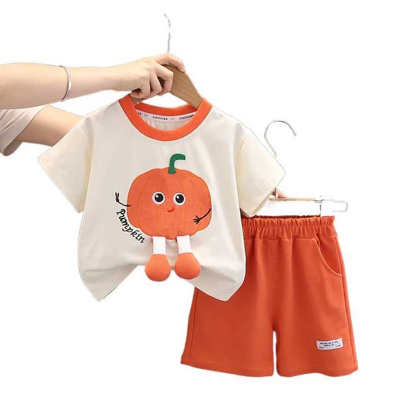 Clothing Sets Fashion Summer Children Boys Girls Clothes Kids Cotton Pumpkin T-Shirt Short 2Pcs/Set Toddler Clothing Sets Infants Tracksuits H241214