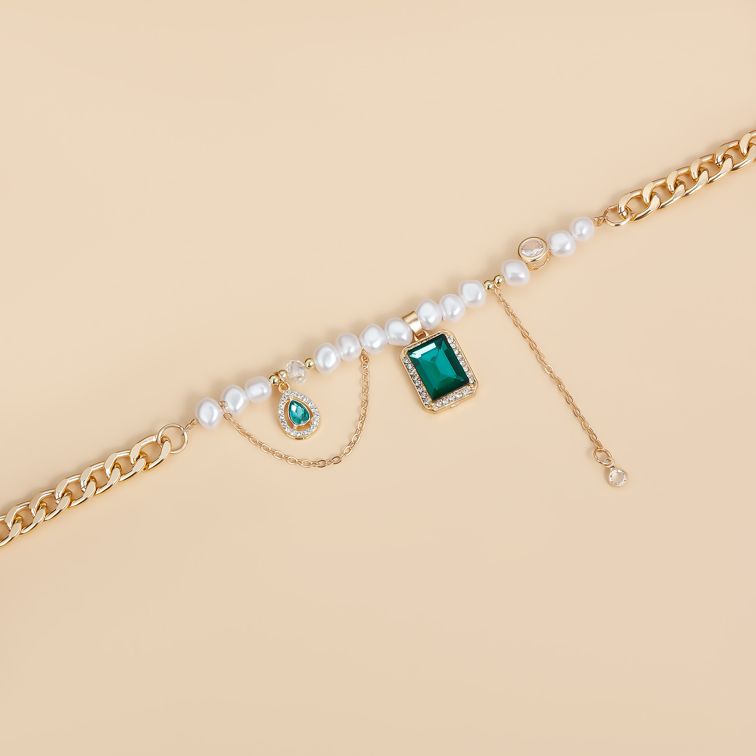 Ins Green Gemstone Pearly Chic Collar Necklace - Vintage Style Jewelry for Women Stainless Steel Gold Plated Choker Jewelry 2025 Trends Party Birthday