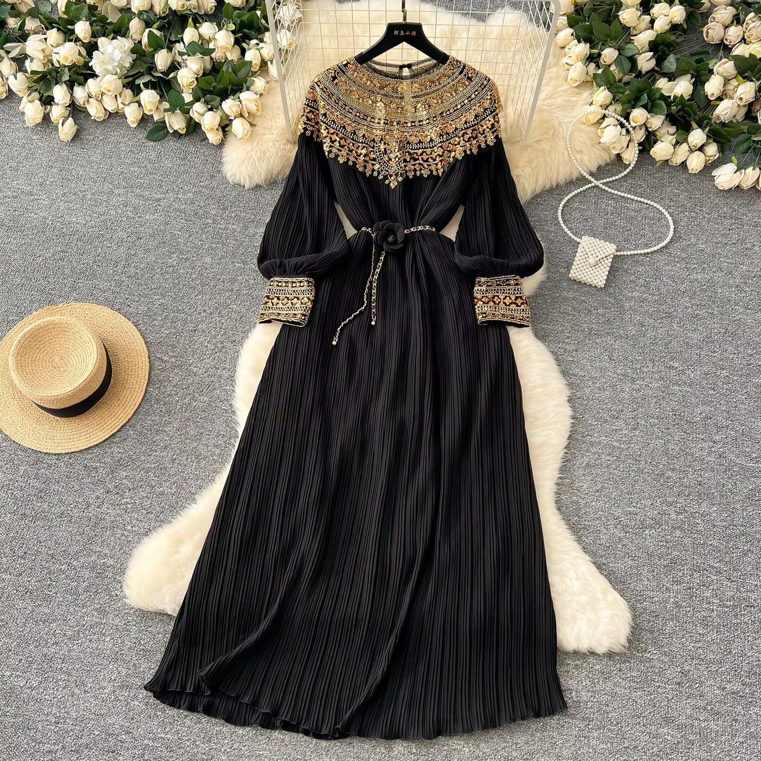 Runway Women Dresses Pleated Sequins Bling Dress Women Long Sleeve Party Dresses O Neck Side Slit Evening Vestidos With Back Zipper Dropship