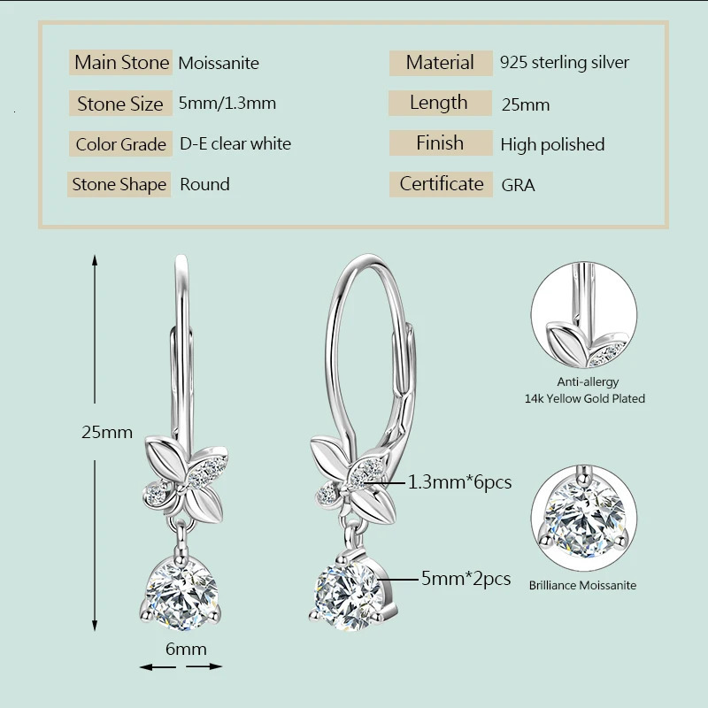 Trend Real 925 Silver 5mm Round Drop Clip Earrings for Women Four-leaf Clover Valentine Wedding Jewelry Gift 241214