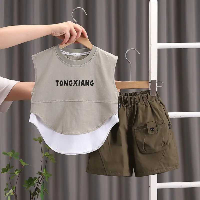 Clothing Sets Summer Children Outing Clothes Kids Boy Girl Printed Cartoon Vest Cartoon Shorts 2Pcs/sets Infant Kids Fashion Toddler Tracksuit H241214