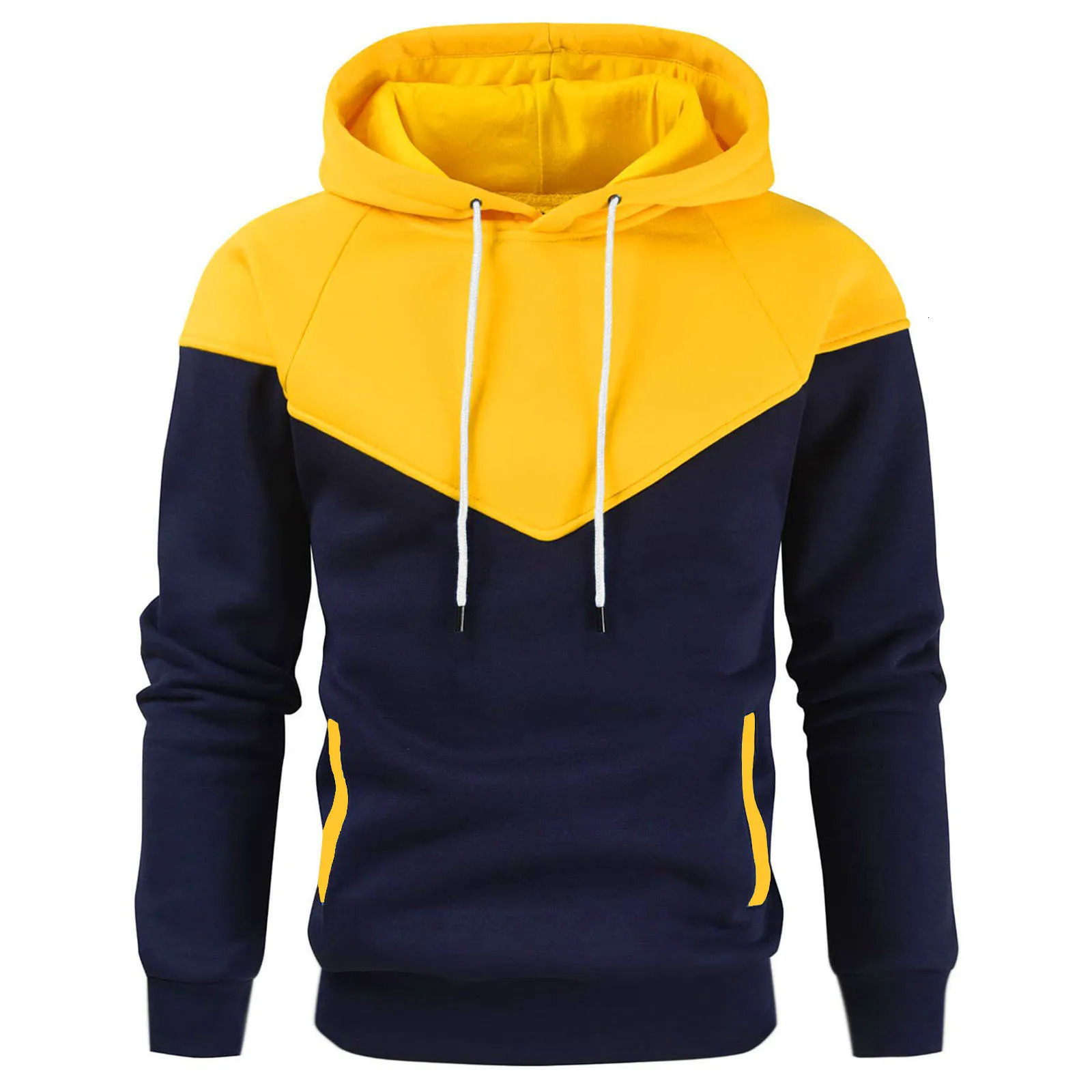 autumn and winter contrasting color plush hoodie for mens warmth autumn and winter pullover hooded sweater plush 241214