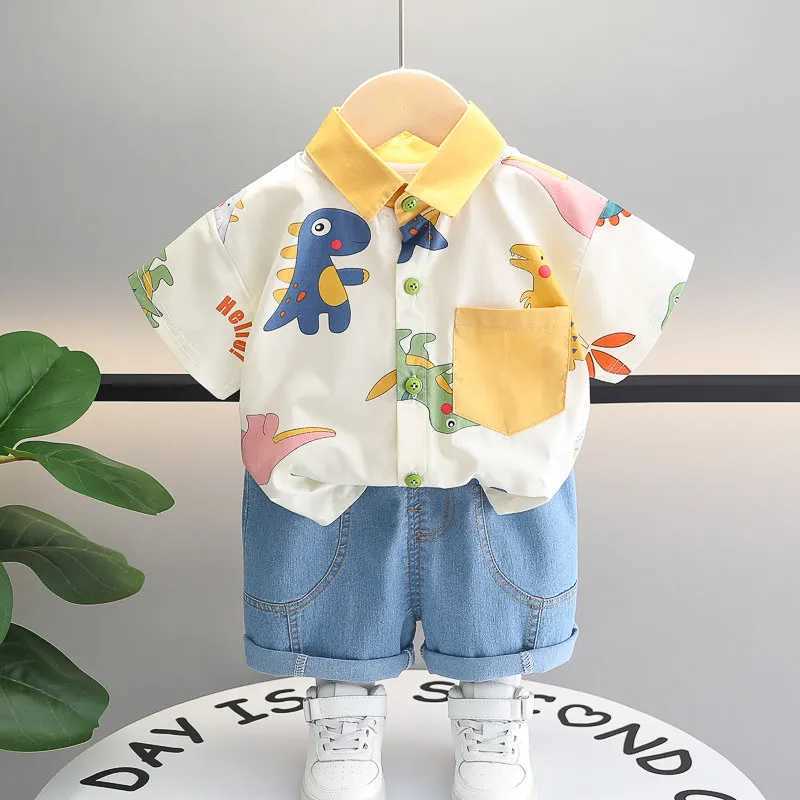 Clothing Sets Cotton Clothes Kids Boy Summer Children Print Dinosaur Shirts Denim Shorts 2Pcs/Set Kids Fashion Toddler Tracksuits 0-5 Years H241214