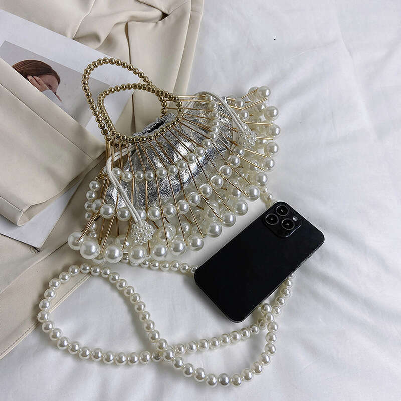 women's bag with niche design, pearl shoulder crossbody internet famous western-style bead handbag, evening bag, 2024 new casual fashion trend cl