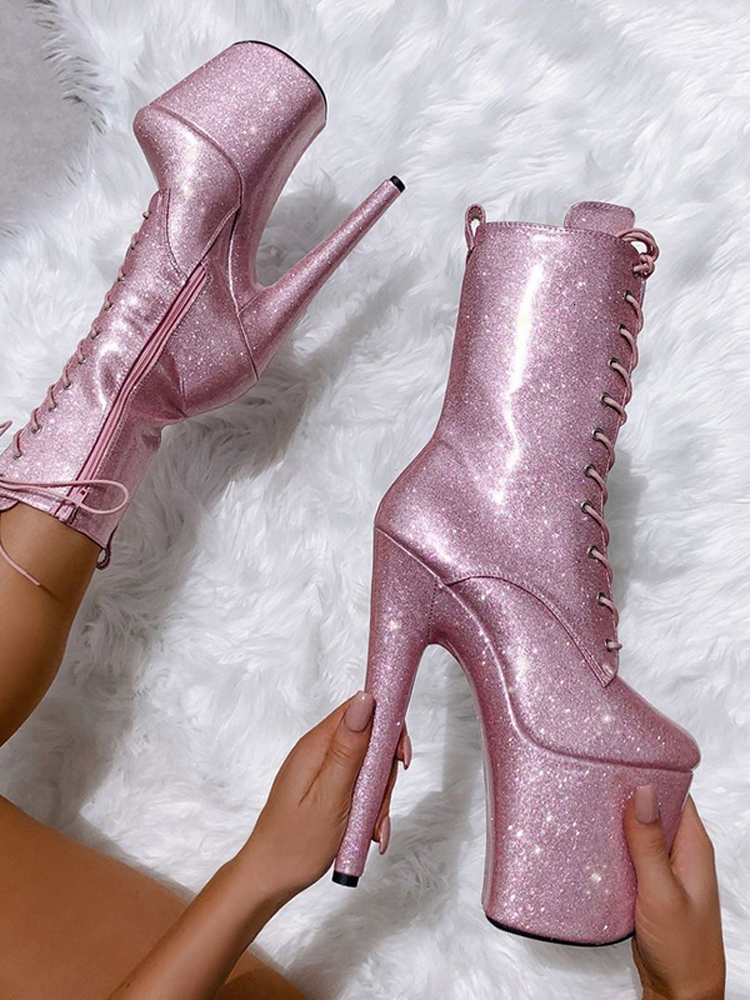Lace Up Sexy Fetish Shoes Platform Strips Boots 20Cm Party Pole Dance Nightclub Stripper Heels Mature Models High Heels Exotic