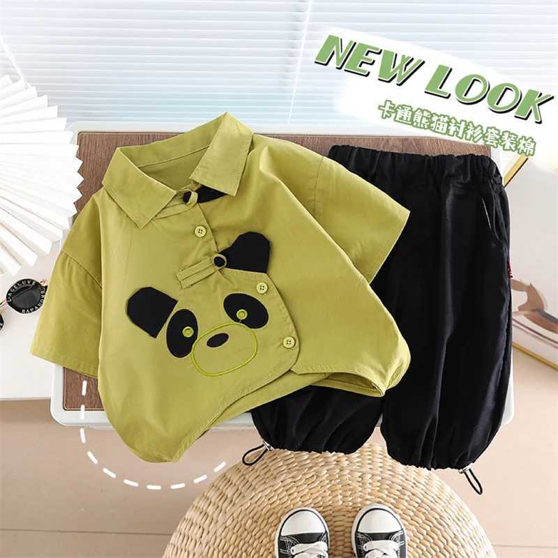 Clothing Sets Children Cotton Out Clothes Summer Baby Boys Cartoon Panda Shirt Shorts 2Pcs/Set Infant Kid Fashion Toddler Tracksuits Outwear H241214