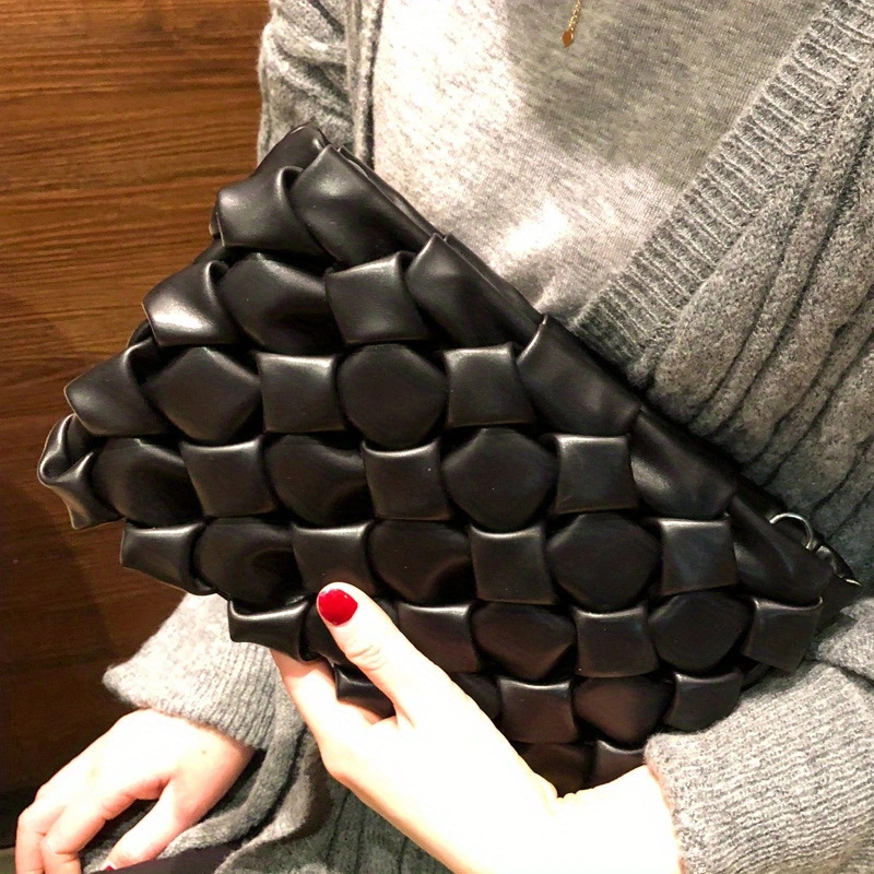 Ladies' Woven PU Soft Leather Handbag, Fashionable Shoulder Crossbody Bag, Envelope, Clutch Bag