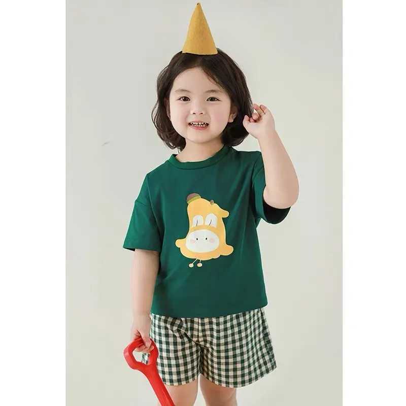 Clothing Sets Girls Fruit Animals Print TShirt Summer Clothing Thin Soft Short Sleeve Tops Boys Toddler New Casual Solid Color Versatile Tees H241214