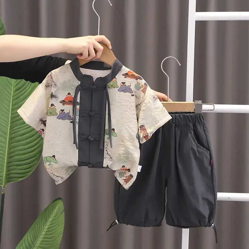 Clothing Sets Summer Children Kids Girls Boys Clothes Infant Printe National Style Shirt Shorts 2pcs/Set Baby Toddler Costume 1 2 3 4 5 Ages H241214