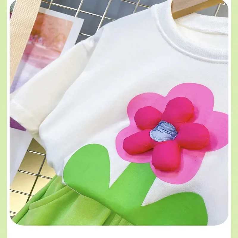 Clothing Sets Baby Girls Clothes Set Kid Three-dimensional Flower T-shirts and Shorts Suit Children Fashion Short Sleeve Top Bottom Outfits H241214