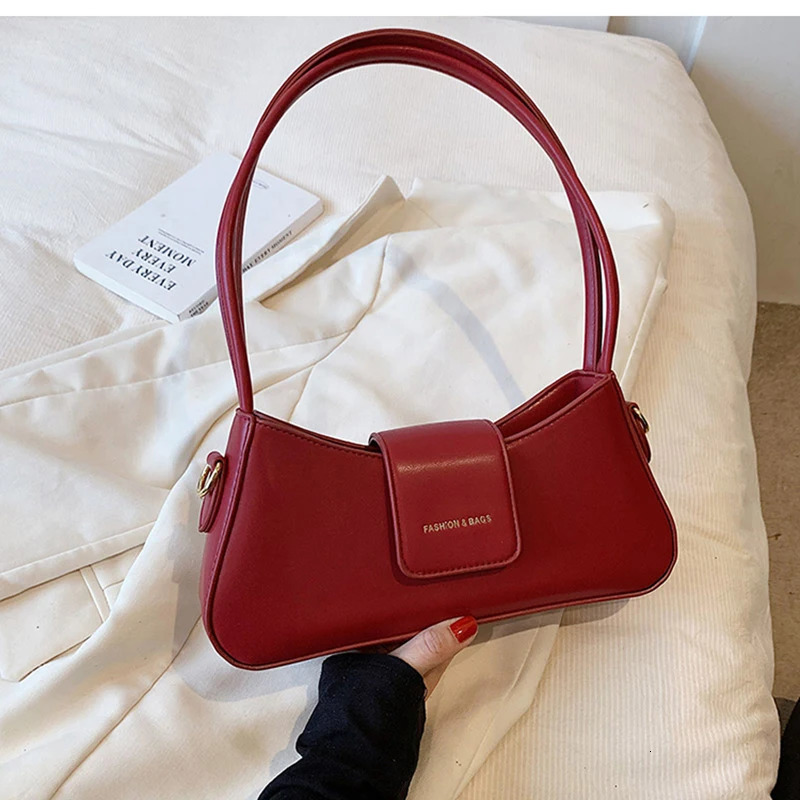 Fashionable red single shoulder womens underwear bag with French texture PU leather cross body bag fully matched handbag for spring and summer 2025 24
