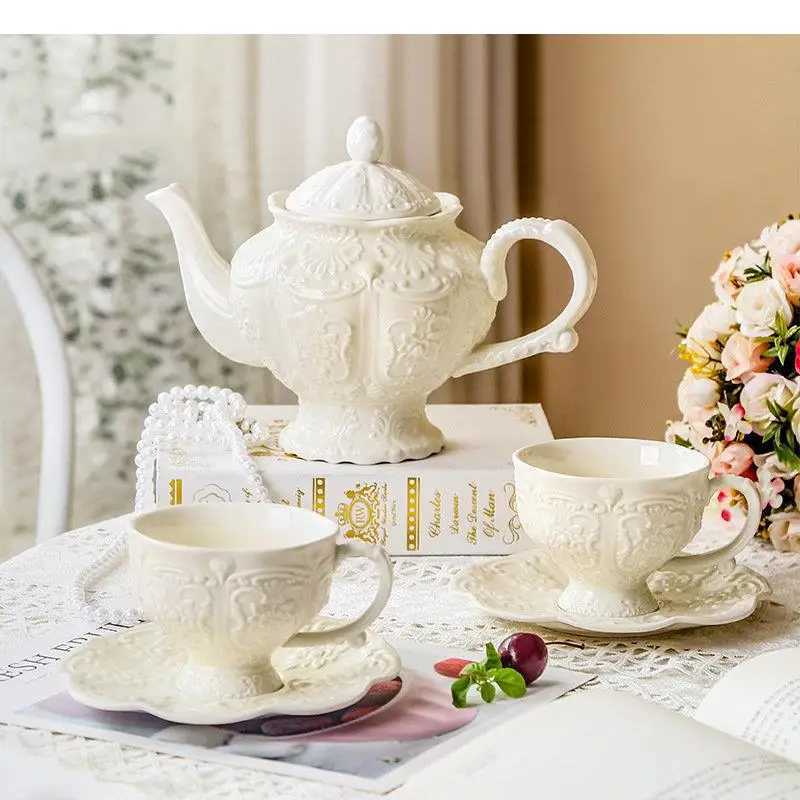 Ceramic Teapot Afternoon Tea Cup Dish Set Household Dessert Plate Snack High Leg Cake Goods Y241214