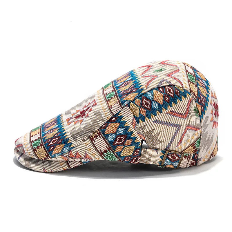 Womens beret jacquard geometric n cotton and polyester 5660cm Bohemian style four season s hat 241210