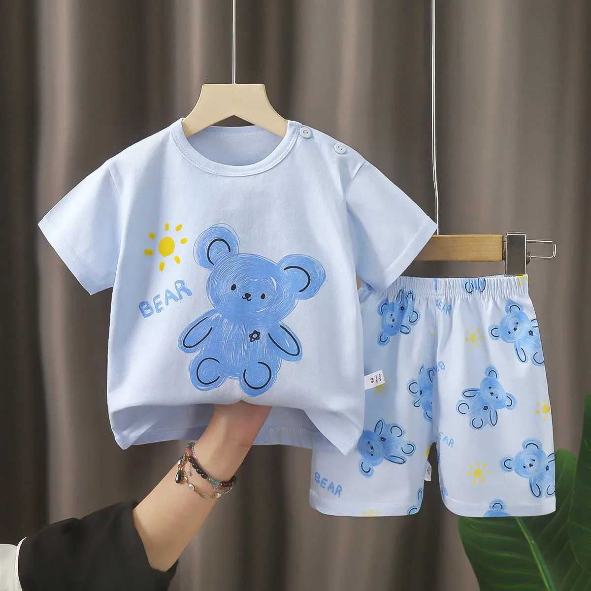 Clothing Sets Child Short Sleeve Suits Summer Pure Cotton Tshirt Shorts 2 Piece Set 2024 Toddler New Style Short Sleeve Cartoon Tees+Shorts H241214