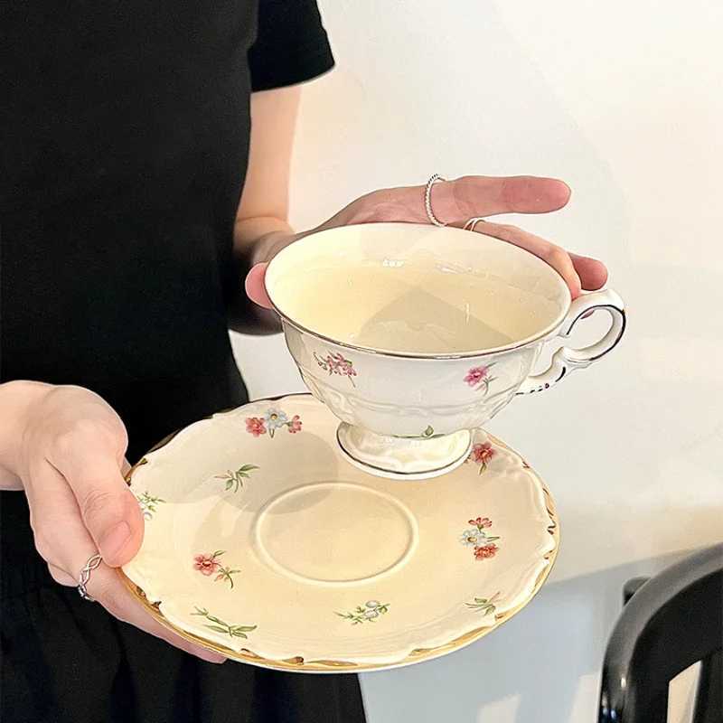 French retro coffee set sauce ceramic baking afternoon tea cup coffee cup sauce 200ml g tray coffee party g Y241214