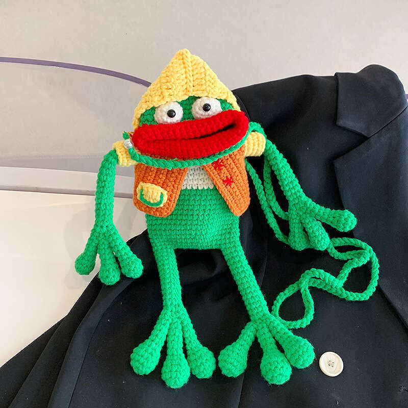 Ins iuencer handmade DIY knitted mobile phone small women's style funny cute sausage mouth soft girl crossbody bag 2024 temperament versatile new