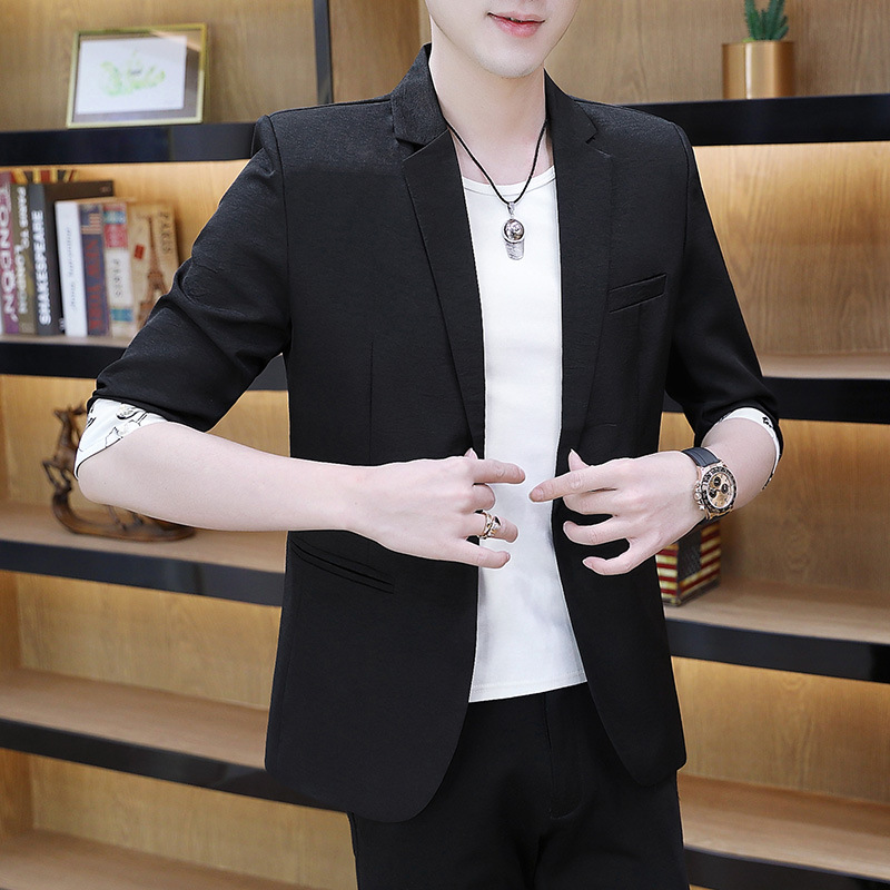 L1215New style printed solid color mid-sleeve small suit for men Korean style slim youth casual suit