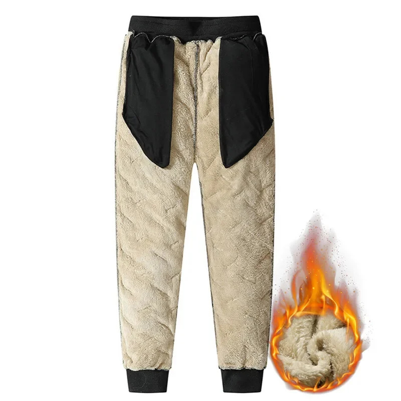 Winter Sweatwear Men Plush Thick Fleece Sweatpant Lambswool Thermal Trousers Casual Pants Waterproof Windproof Warm Cotton 241214