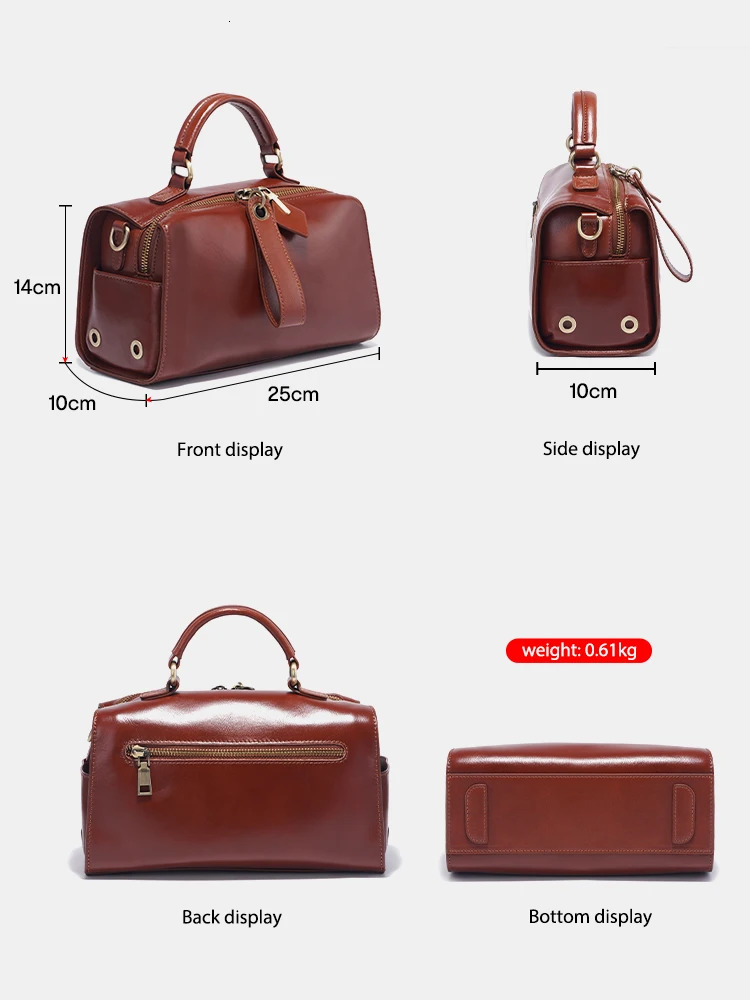 Zency Oil Wax Leather Retro Green Handbag Womens Shoulder Bag Black Wave Pattern Wide Shoulder Strap Classic Boston Bag Wallet 241212