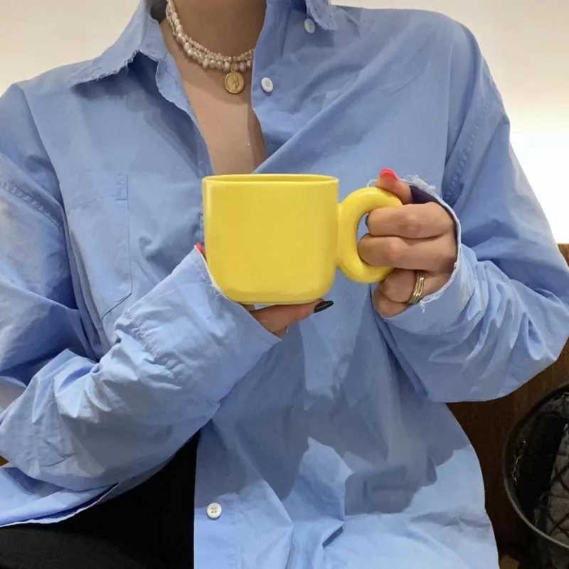Creative Solid Color Ceramic Coffee Cup Thick Saucer Afternoon Tea Dessert Tea Cup Breakfast Bread Milk g Couple Gift g He Y241214