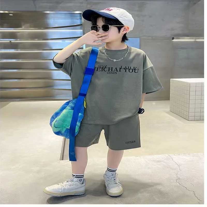 Clothing Sets Summer Children Boy Clothes Teenage Girls Letter Print Tshirts and Shorts Suit Kid Top Bottom 2 Pieces Casual Outfits Tracksuits H241214