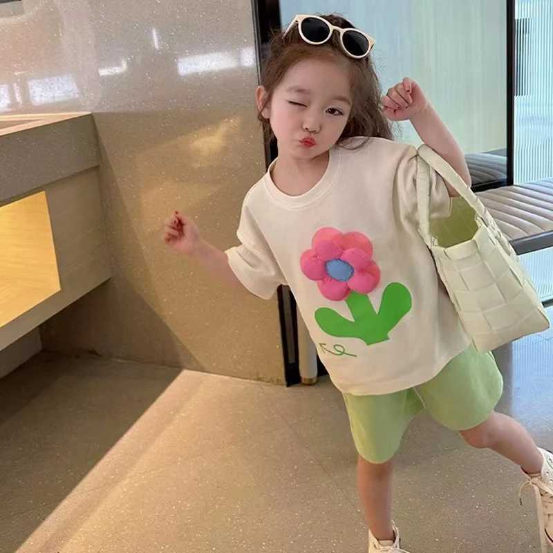 Clothing Sets Baby Girls Clothes Set Kid Three-dimensional Flower T-shirts and Shorts Suit Children Fashion Short Sleeve Top Bottom Outfits H241214