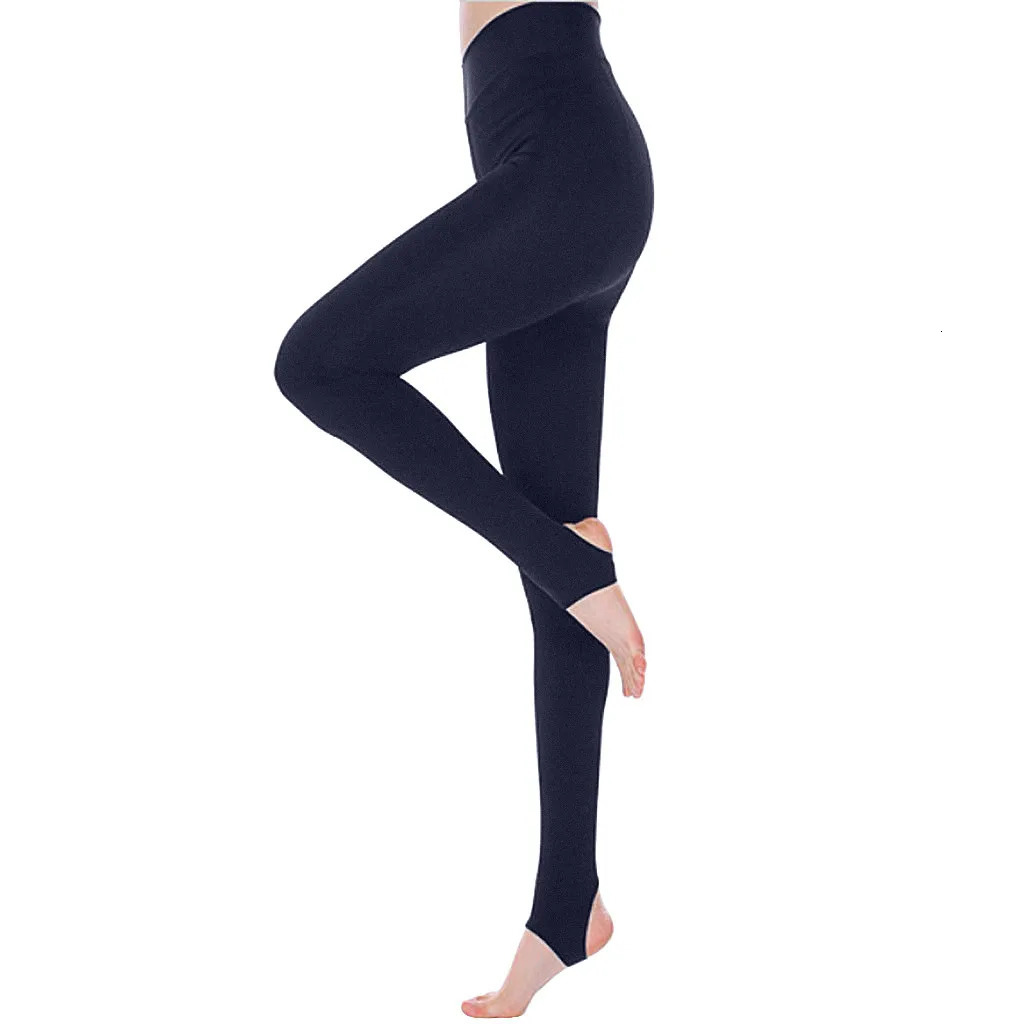 Womens Solid Color Stretch Leggings Fashion Warm Foot Step One High Waist Belly Lift Hip Tight Comfortable Pants 241203