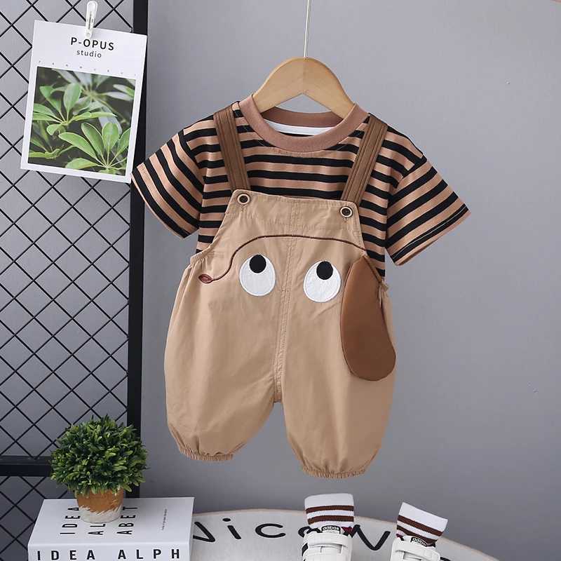 Clothing Sets Summer Kids Boys Clothing Toddler Casual Infant Clothes T Shirt Cartoon Bib Short Pants 2Pcs/Ses Kids Children Costume Suit H241214