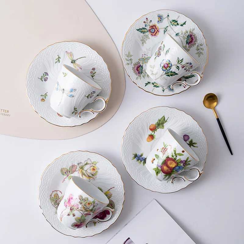 European Ceramic French Palace Style Flower Milk Water Cup Creative Coffee G Plate Afternoon Tea Cup Tea Tray with Tray Y241214