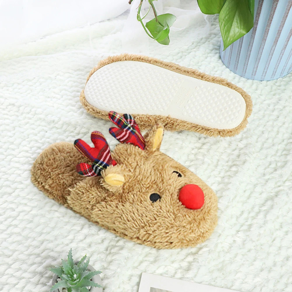 Christmas Reindeer Slippers Indoor NonSlip Winter Warm Plush Home Slipper Cozy Women Men Cute for Xmas Gift 241214
