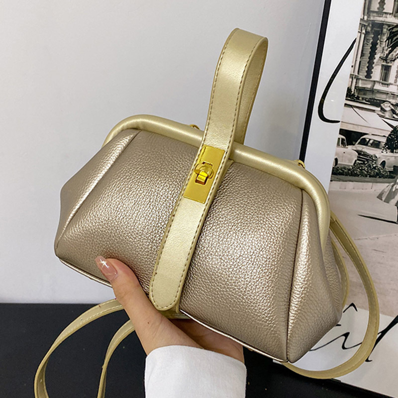 New designer orange PU leather small handbag shell clip womens gold blue cross trendy single shoulder bag