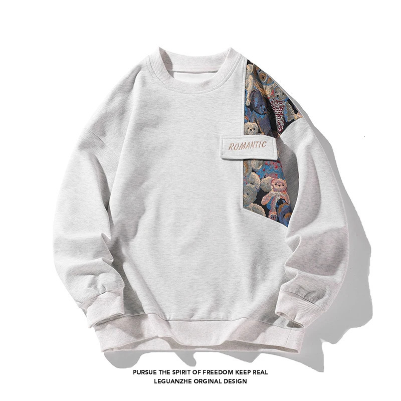 autumn mens drawstring sweatshirt with Harajuku embroidery bear pattern loose casual round neck sweatshirt unisex fashion hoodie 241214