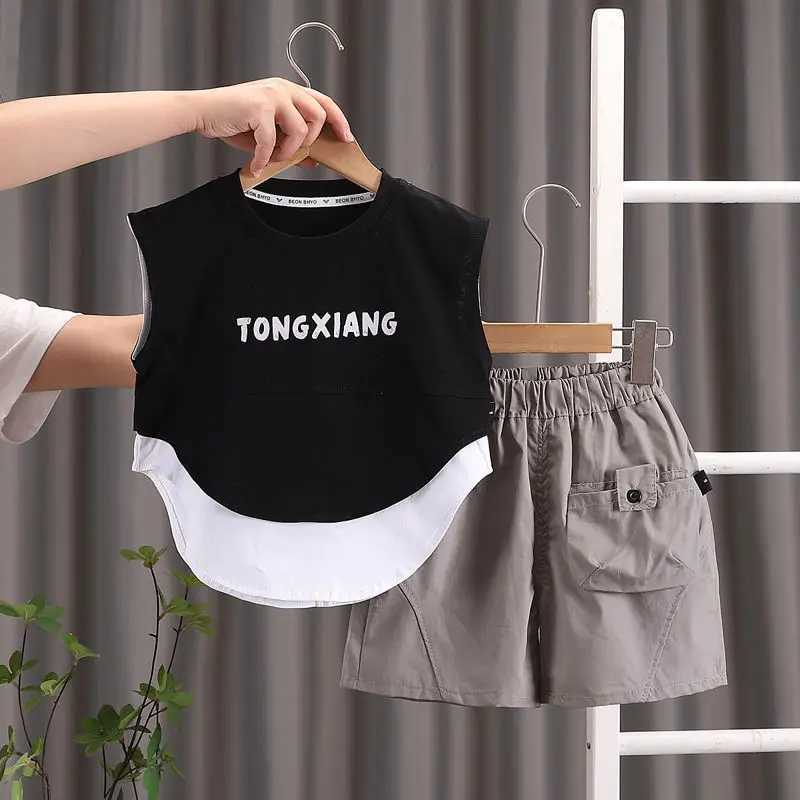 Clothing Sets Summer Children Outing Clothes Kids Boy Girl Printed Cartoon Vest Cartoon Shorts 2Pcs/sets Infant Kids Fashion Toddler Tracksuit H241214