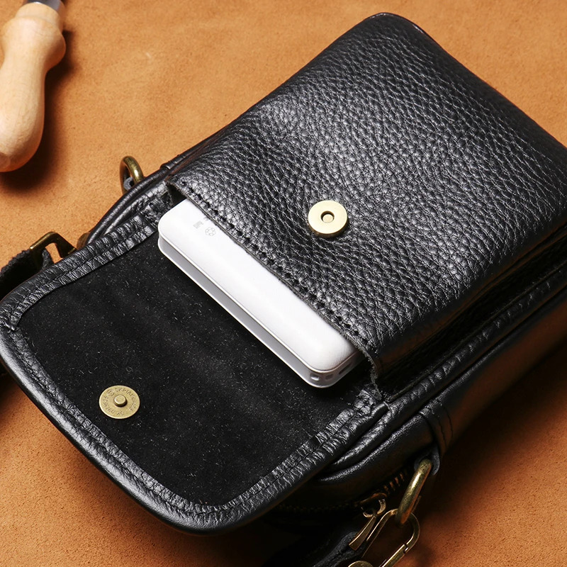 LUOKIR Mens Leather Small Shoulder Bag Casual Fashion Crossbody Lightweight Simple Cell Phone Messenger Bag Cowhide Sling Bag 241213