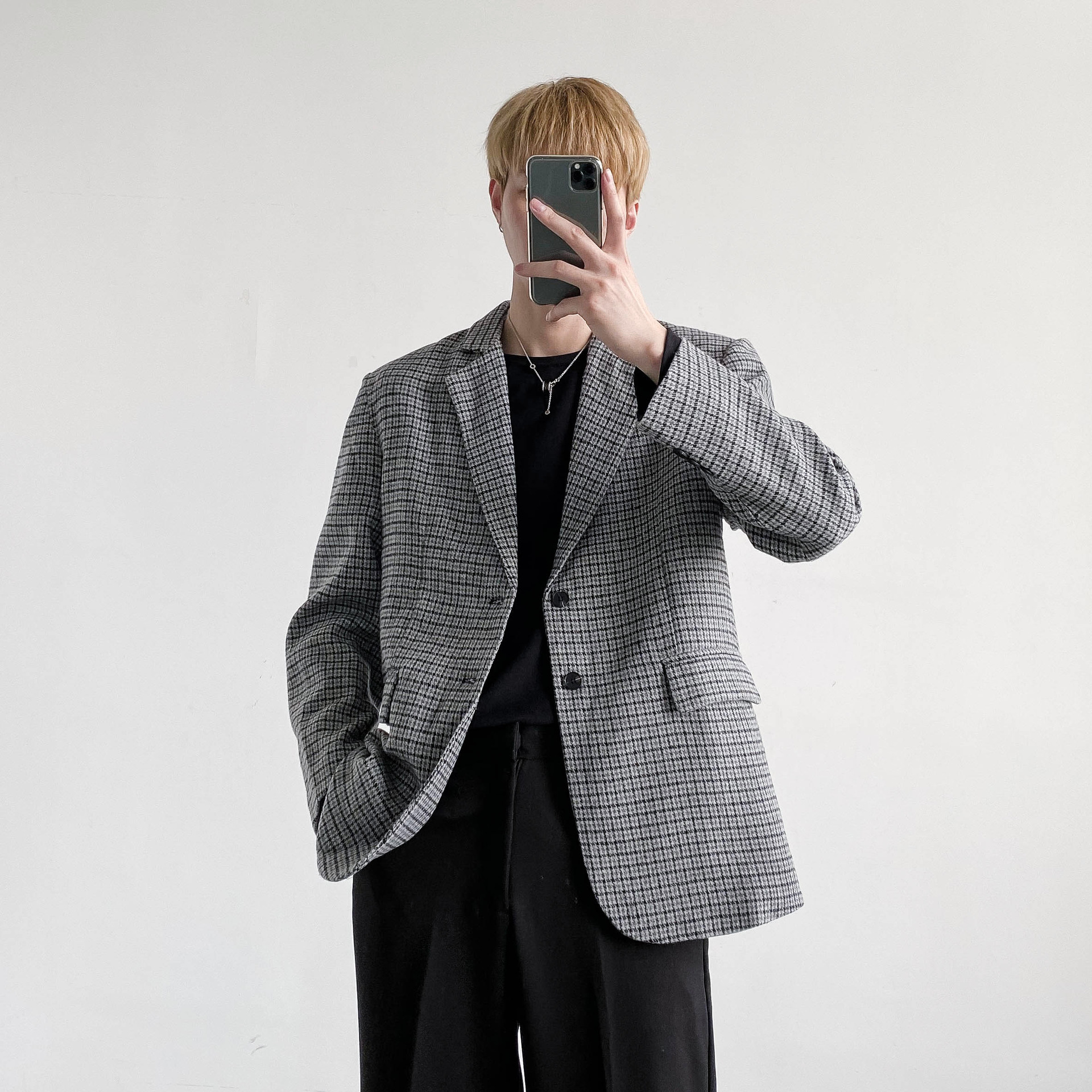 H1215Casual plaid suit BF Harajuku style men's suit jacket