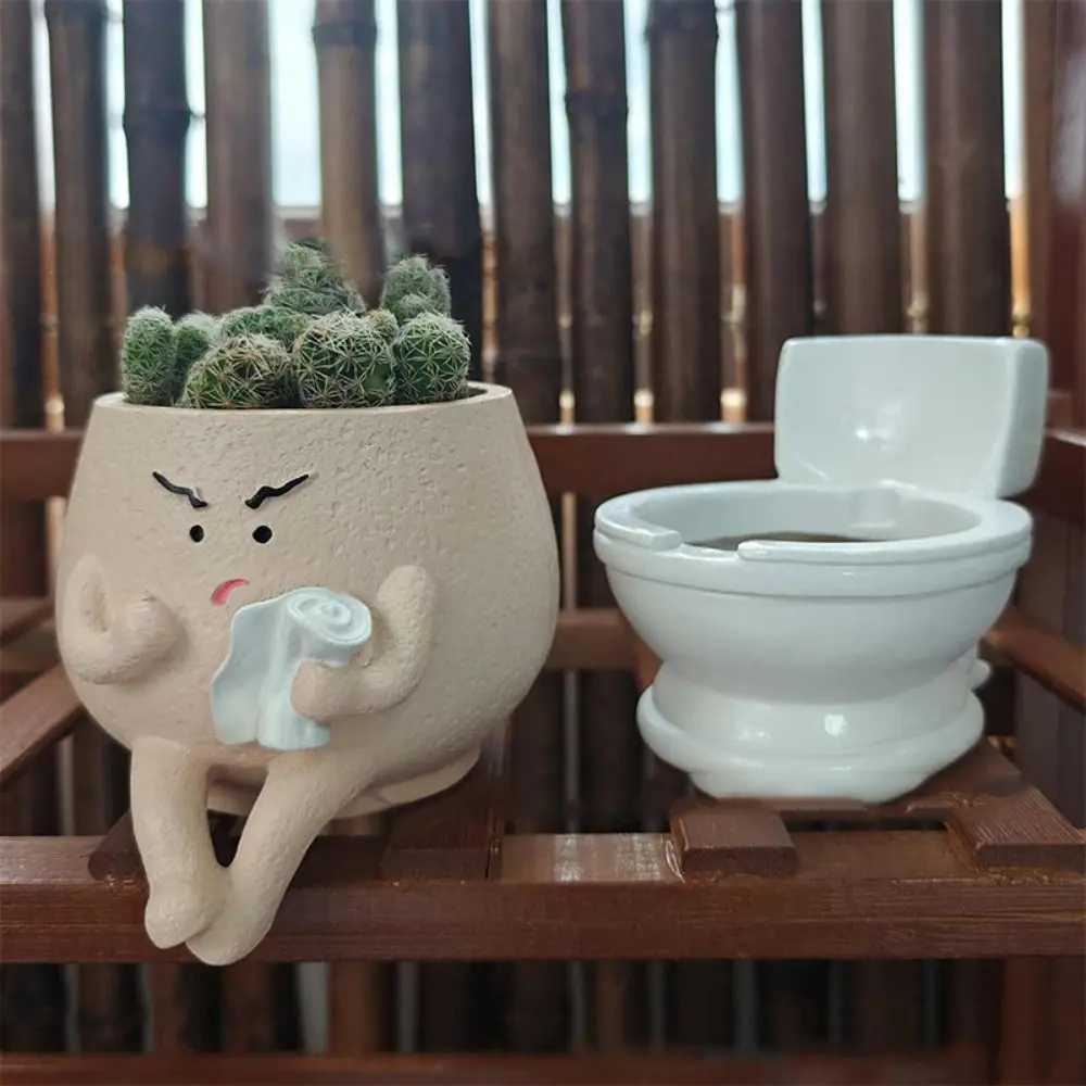 Gift Resin Toilet Succulent Pots Cute Funny Spoof Planter Pot Creative Flower Head PlantersXJ241214