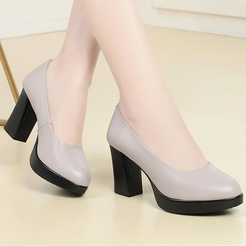 AIYUQI High Heel Women Shoes Spring Genuine Leather Fashion Large Size Thick Heel Women Dress Shoes