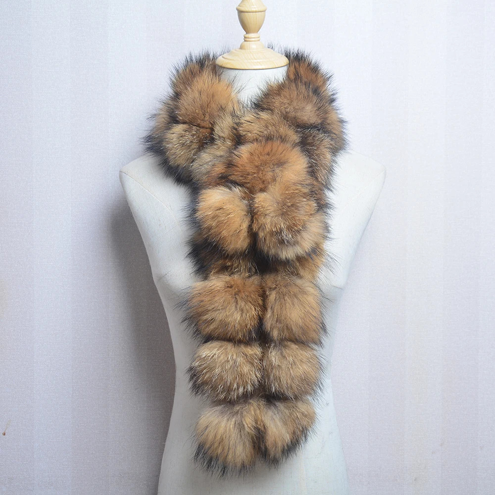 Fashionable and fluffy womens real raccoon fur scarf ious winter warm natural leather pancake 241210