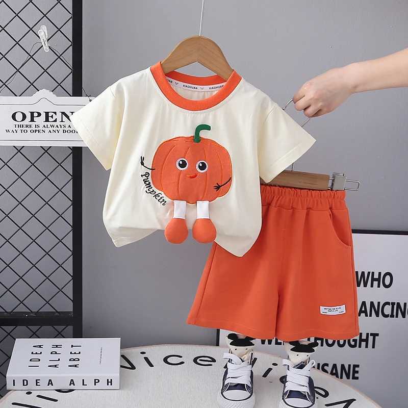 Clothing Sets Fashion Summer Children Boys Girls Clothes Kids Cotton Pumpkin T-Shirt Short 2Pcs/Set Toddler Clothing Sets Infants Tracksuits H241214