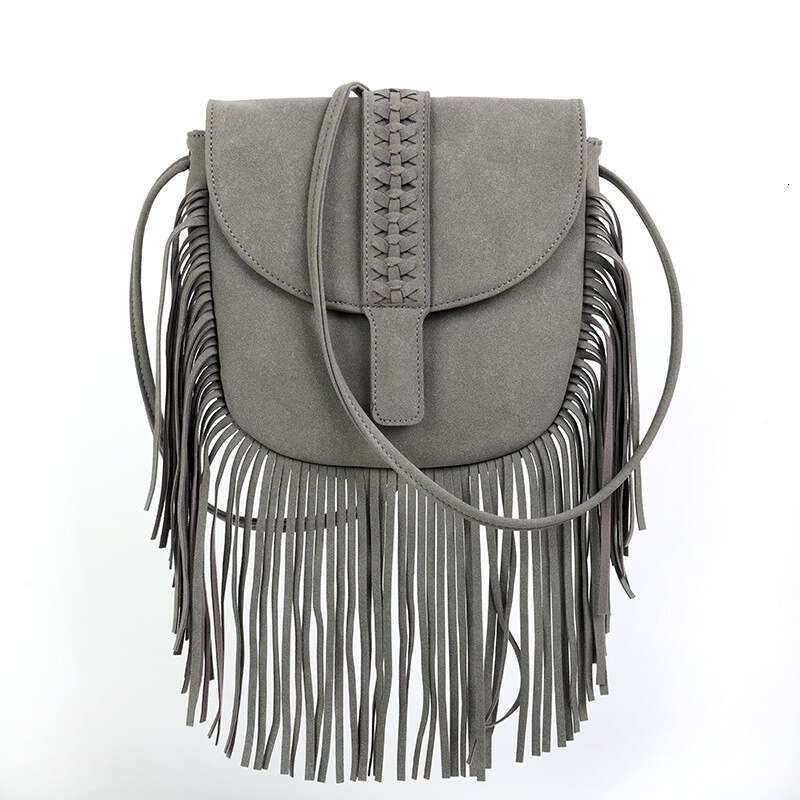Bohemian cover woven semi-circular soft leather trendy tassel single shoulder crossbody bag, women's Guangzhou bag