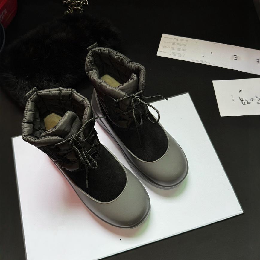 2023 New Rubber Snow Couple Down Boots, Men's And Women's Fur Integrated Lace Up Short Boots