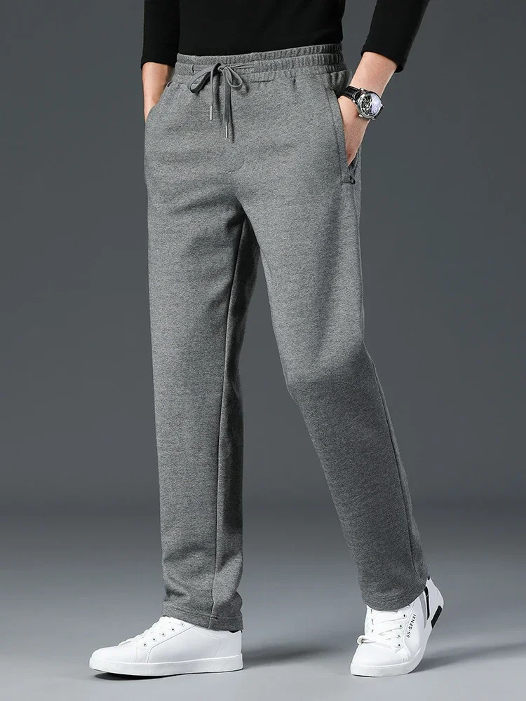 2024 Spring Zip Pockets Long Sweatpants Men Joggers Blue Black Grey Sportswear Straight Track Pants Casual Cotton Trousers 241214
