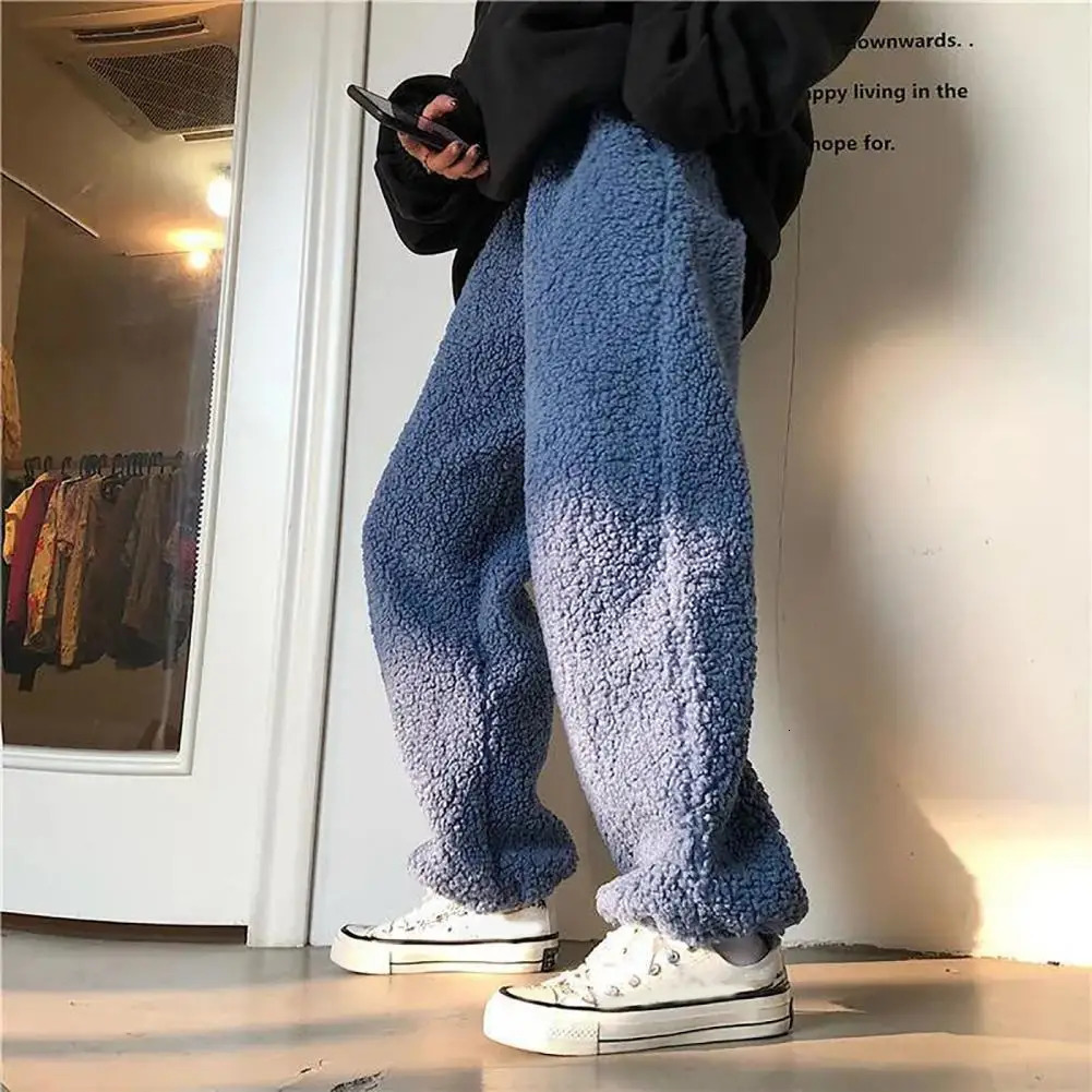 Cashmere Women Pants Harajuku Oversized Mens Plush Velvet Straight Wide Leg Loosefitting Trousers Warm Lamb Loose 241212