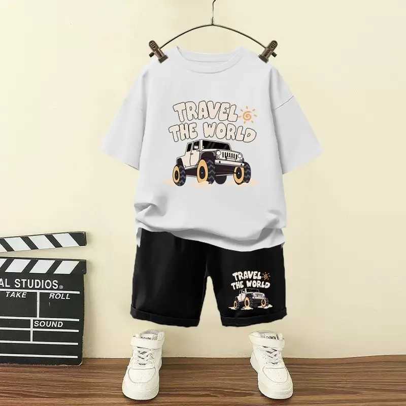 Clothing Sets Summer Baby Boy Clothes Set Children Girls Letter Jeep Printed T-shirts and Shorts Suit Kid Short Sleeve Top Bottom 2pcs Outfits H241214