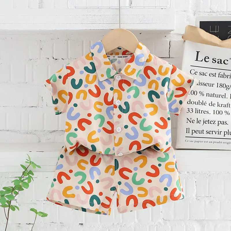 Clothing Sets Summer Children Baby Girls Boys Clothes Infant Full Printe Letters Shirt Shorts 2pcs/Set Kids Cotton Toddler Costume 0-5 Years H241214