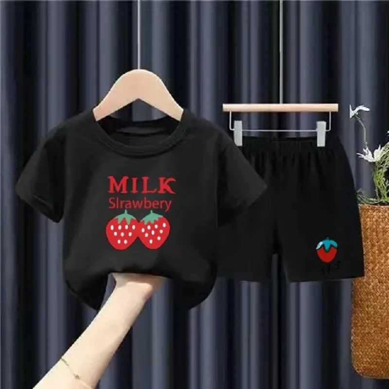 Clothing Sets Summer Baby Girls Clothes Set Sweet Strawberry Printed T-shirts and Shorts 2 Pieces Suit Children Casual Top Bottom Outfits H241214