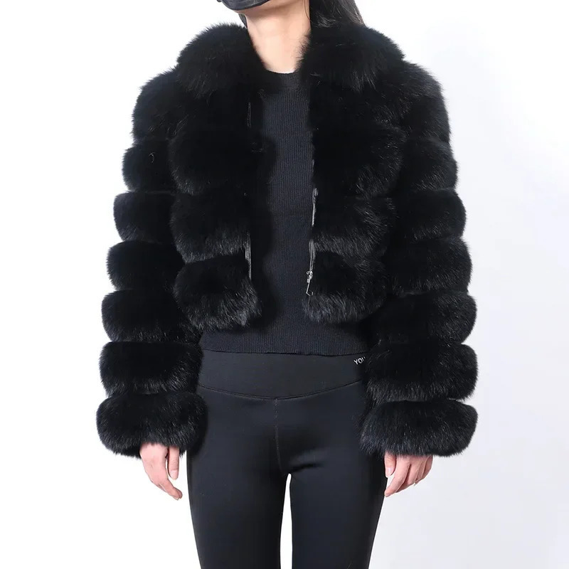Maomaokong Real Fur Jacket Women Winter Short Natural real Fox Lady Zipper Coat Female Warm with Collar 241211
