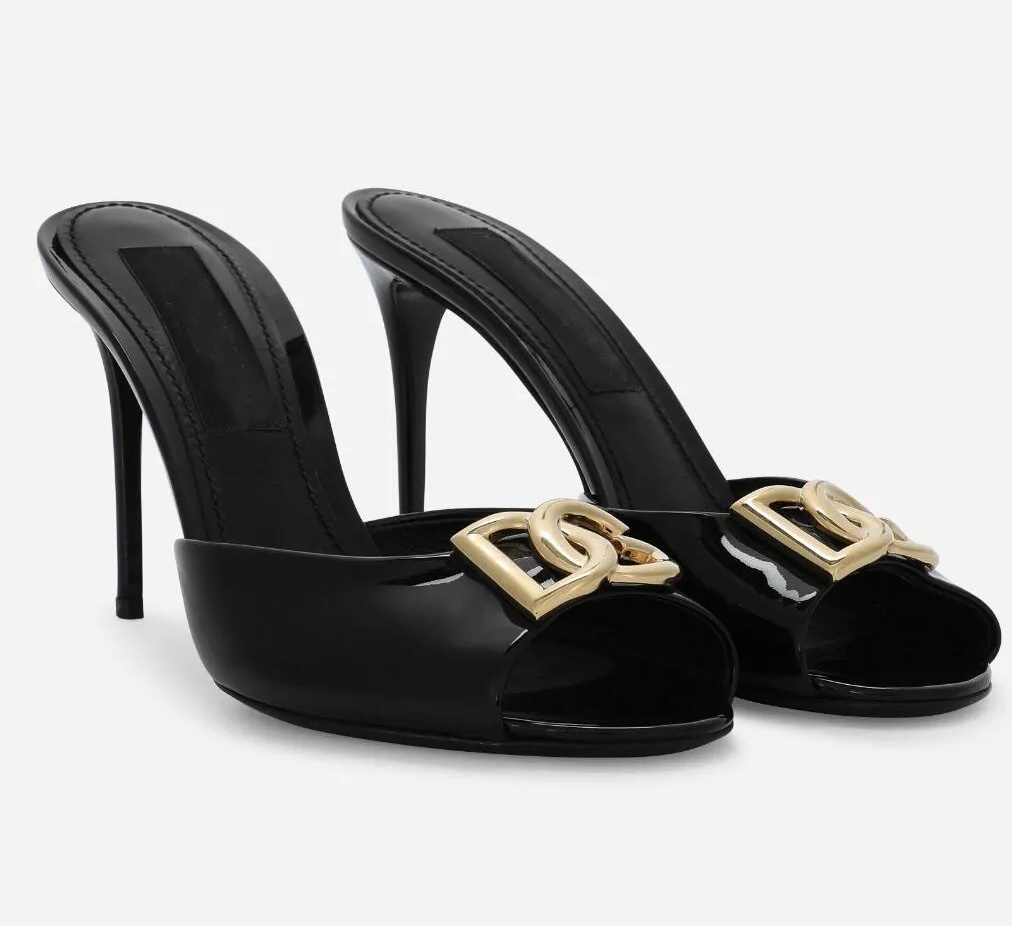 24SS Elegant Brand Women Keira Sandals Shoes Patent Leather Mules Green Black Nude Open Toe High Heels Lady Comfort Walking Perfect Footwear EU35-43