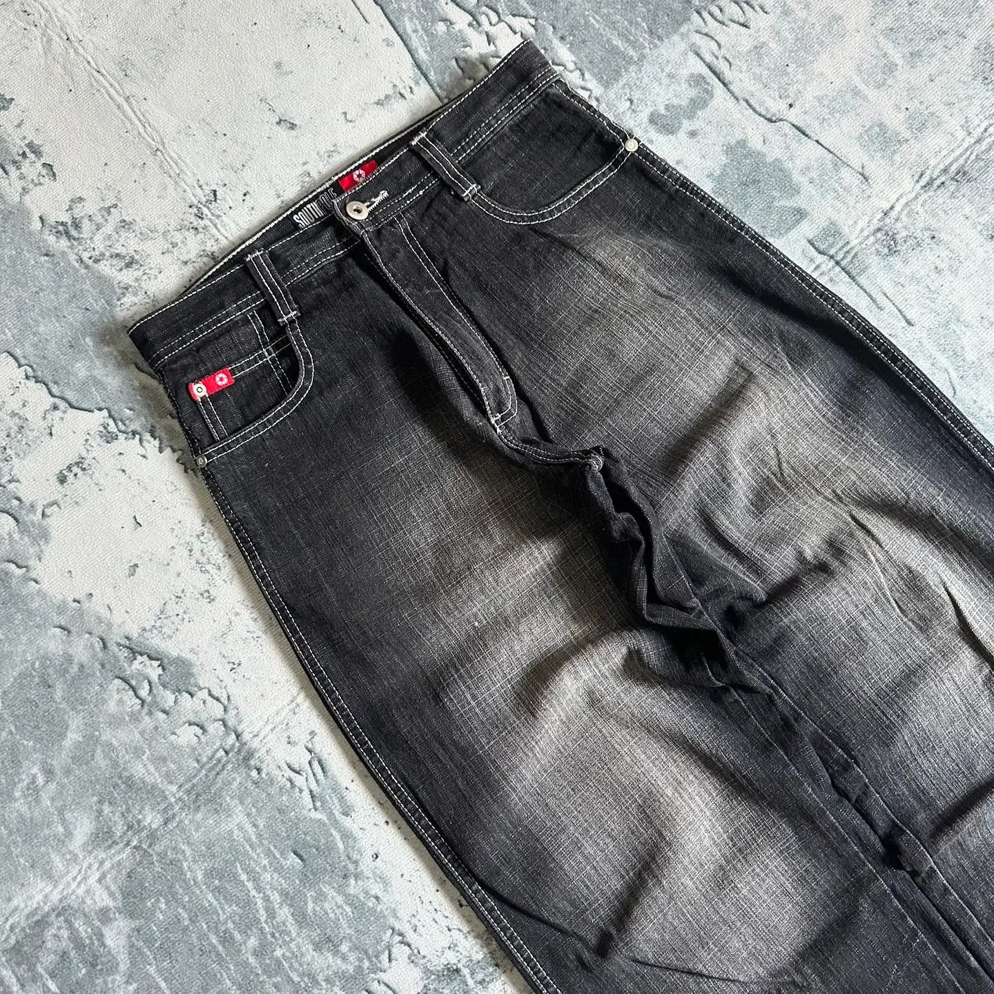 Y2K Southpole Streetwear Fashion Multipocket Washed Baggy Jeans Men Women Hiphop Casual Gothic High Waist Wide Trouser 241214