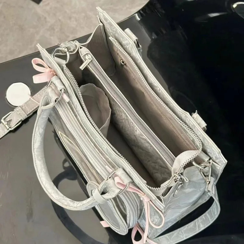 Bows Transparent Pocket Pain Bags High Capacity Japanese Lolita Girls Handbags Harajuku JK Uniform Crossbody Bag PU Y2k Ita Bag 241212